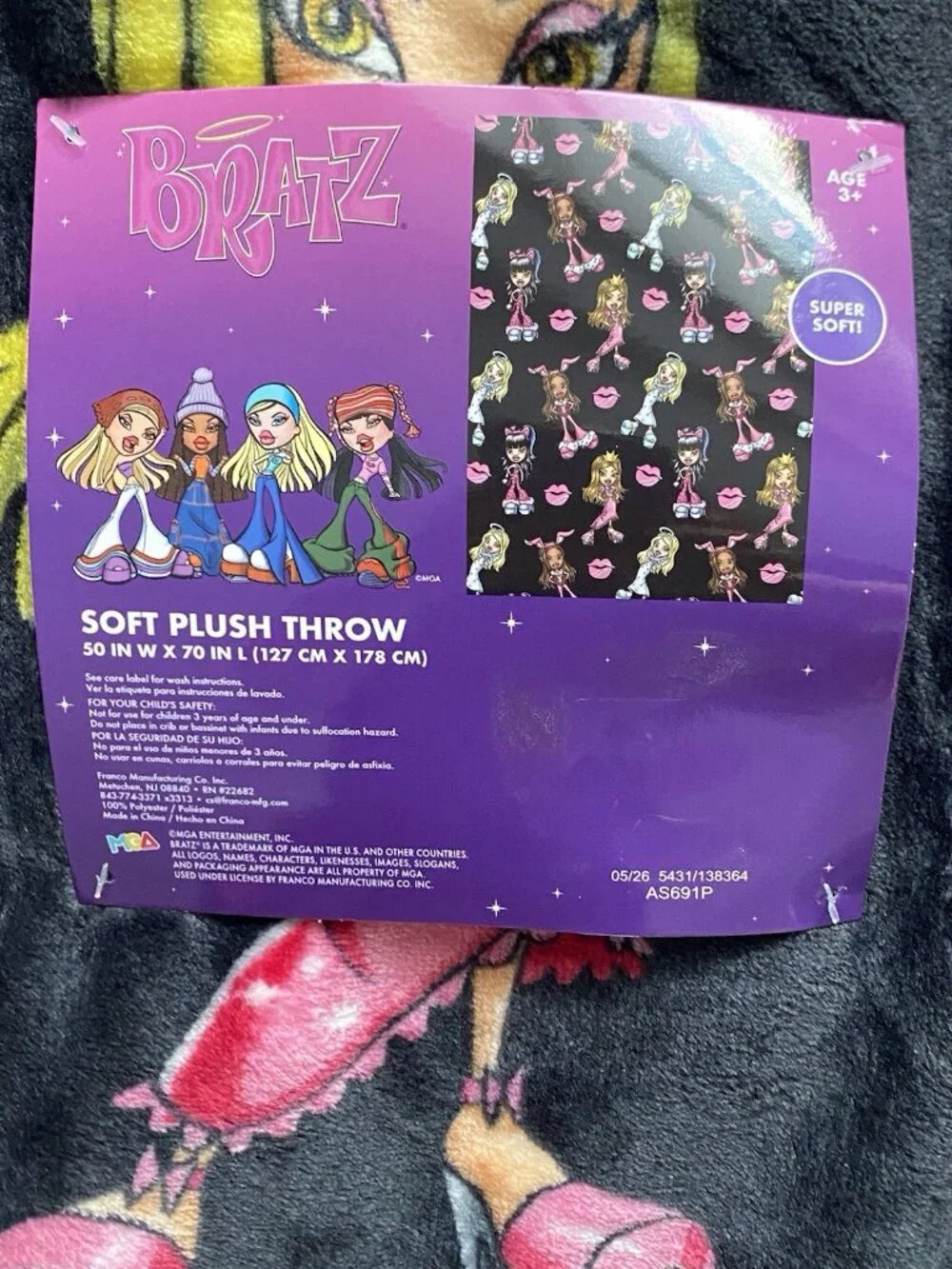 BRATZ Dolls Plush Halloween Throw Blanket 50x70 Black Jade Cloe Sasha Yasmin NEW